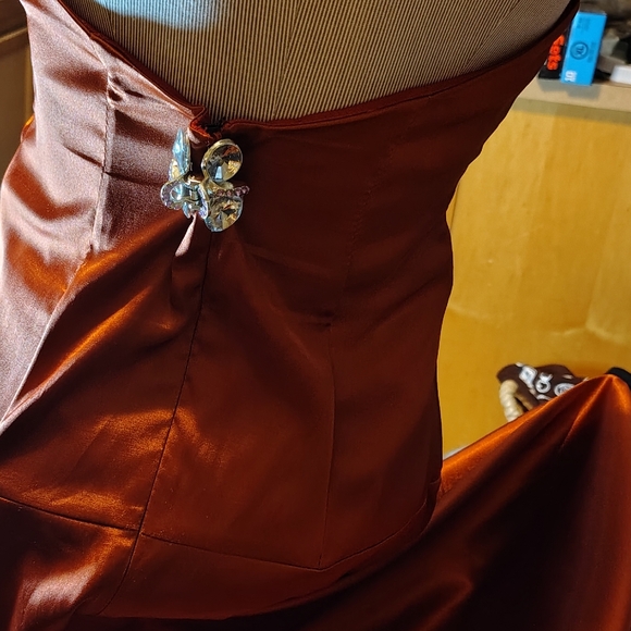 Free Sterling W/ Purch Jessica McClintock Gown Dress Burnt Rust Orange Beading 8 - Picture 12 of 13